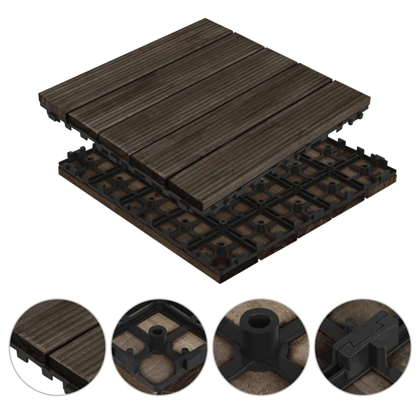 Topeakmart Pack Of 27 Interlocking Wood Flooring Tiles Indoor & Outdoor For Patio Garden Deck Poolside 12''x12'' Dark Brown 11 Topeakmart Pack Of 27 Interlocking Wood Flooring Tiles Indoor & Outdoor For Patio Garden Deck Poolside 12''x12'' Dark Brown - Image 11