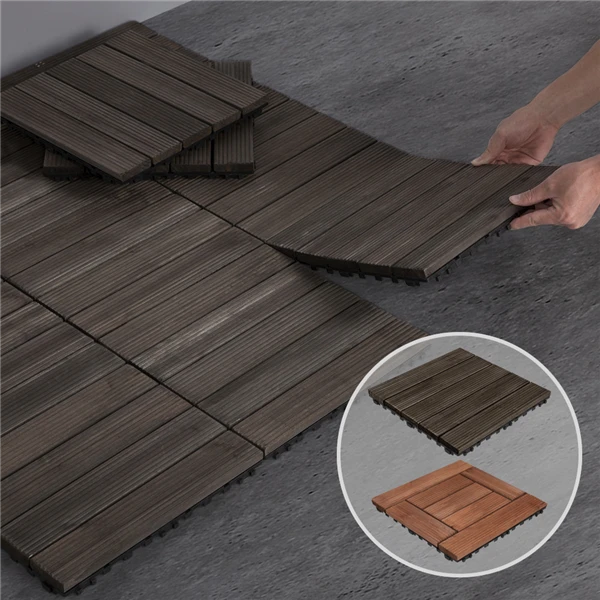 Topeakmart Pack Of 27 Interlocking Wood Flooring Tiles Indoor & Outdoor For Patio Garden Deck Poolside 12''x12'' Dark Brown 6 Topeakmart Pack Of 27 Interlocking Wood Flooring Tiles Indoor & Outdoor For Patio Garden Deck Poolside 12''x12'' Dark Brown - Image 6