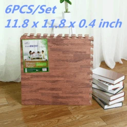 Jeobest Foam Floor Play Mat - Foam Mat Floor Tile - Playmat Foam Interlocking Puzzle Floor Mat - 6PCS Wood Soft EVA Foam Play Mat Kids Puzzle Floor Foam Mat (brown Wood Grain) 11.8 X 11.8 Inch) MZ