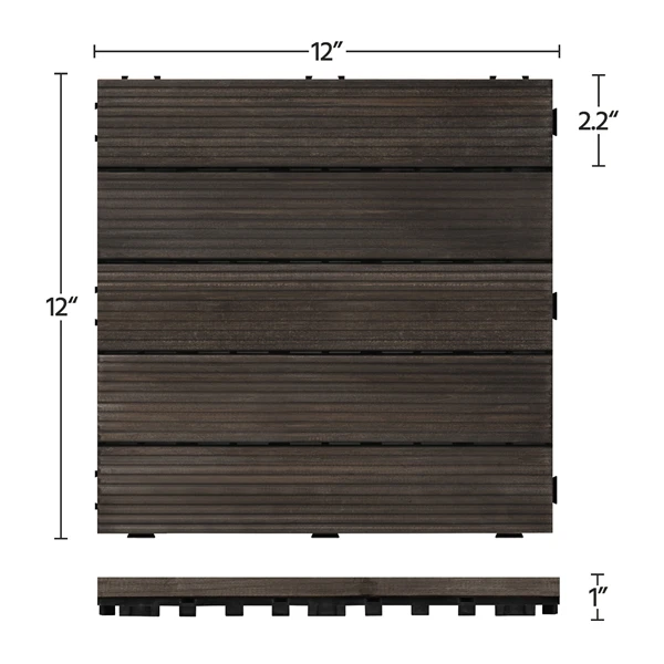 Topeakmart Pack Of 27 Interlocking Wood Flooring Tiles Indoor & Outdoor For Patio Garden Deck Poolside 12''x12'' Dark Brown 4 Topeakmart Pack Of 27 Interlocking Wood Flooring Tiles Indoor & Outdoor For Patio Garden Deck Poolside 12''x12'' Dark Brown - Image 4