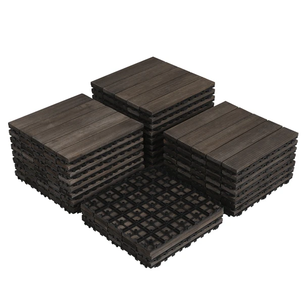 Topeakmart Pack Of 27 Interlocking Wood Flooring Tiles Indoor & Outdoor For Patio Garden Deck Poolside 12''x12'' Dark Brown 3 Topeakmart Pack Of 27 Interlocking Wood Flooring Tiles Indoor & Outdoor For Patio Garden Deck Poolside 12''x12'' Dark Brown - Image 3