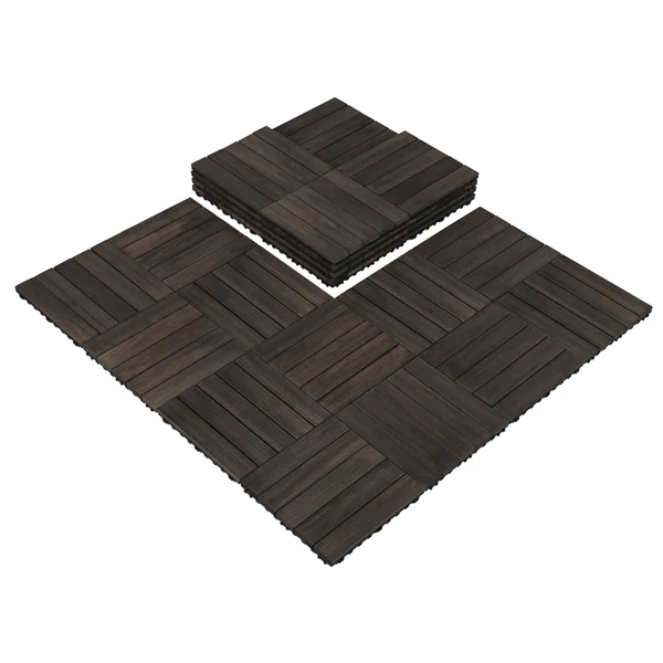 Topeakmart Pack Of 27 Interlocking Wood Flooring Tiles Indoor & Outdoor For Patio Garden Deck Poolside 12''x12'' Dark Brown 2 Topeakmart Pack Of 27 Interlocking Wood Flooring Tiles Indoor & Outdoor For Patio Garden Deck Poolside 12''x12'' Dark Brown - Image 2
