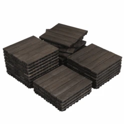 Topeakmart Pack Of 27 Interlocking Wood Flooring Tiles Indoor & Outdoor For Patio Garden Deck Poolside 12''x12'' Dark Brown