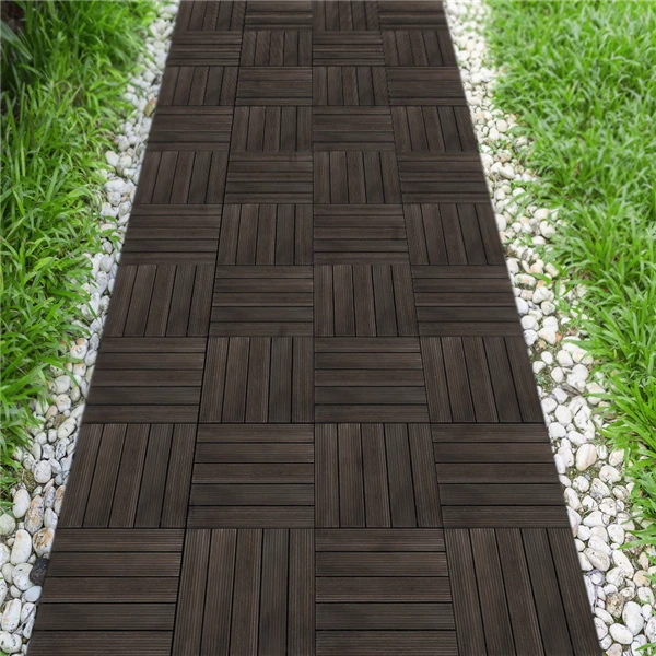 Topeakmart Pack Of 27 Interlocking Wood Flooring Tiles Indoor & Outdoor For Patio Garden Deck Poolside 12''x12'' Dark Brown 9 Topeakmart Pack Of 27 Interlocking Wood Flooring Tiles Indoor & Outdoor For Patio Garden Deck Poolside 12''x12'' Dark Brown - Image 9